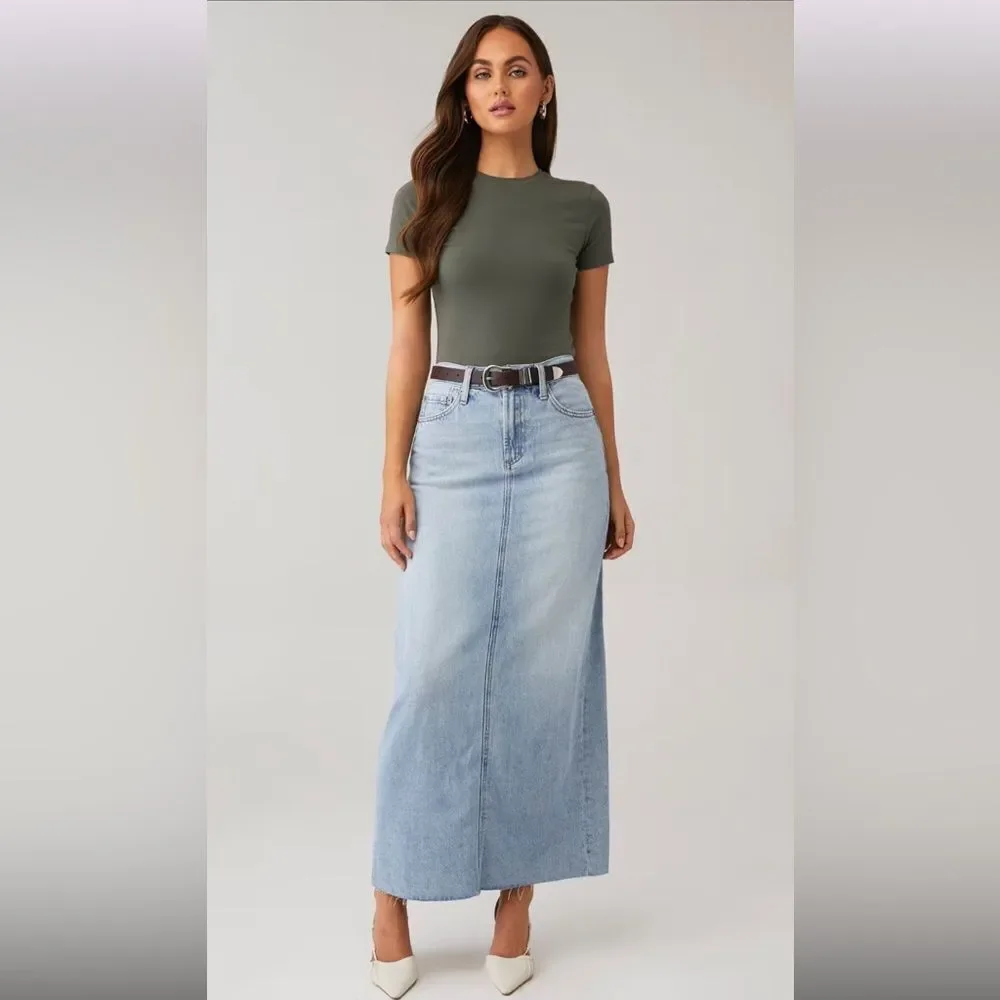 NWT PISTOLA Women's Raye Denim Maxi Skirt Size 30